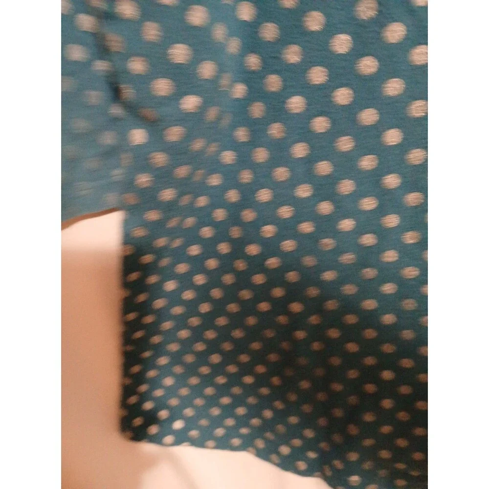 Girls LANDS END TURQUOISE BLUE SILVER POLKA DOT Long Sleeve DRESS Size M 10-12